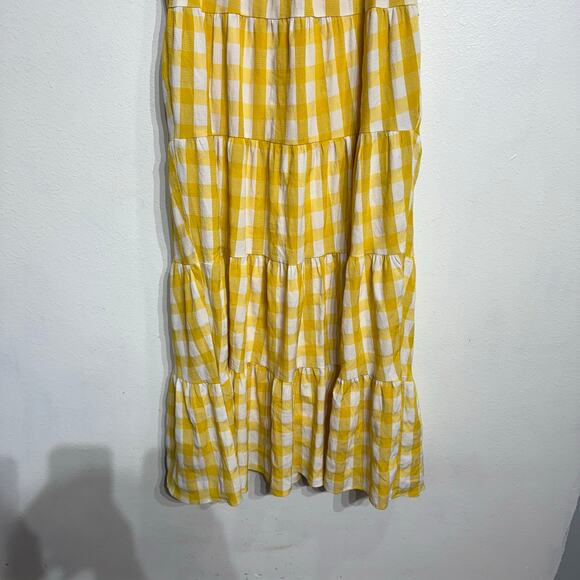 English Factory Yellow Textured Gingham Tiered Baby Doll Maxi Dress Sz M - Picture 4 of 12